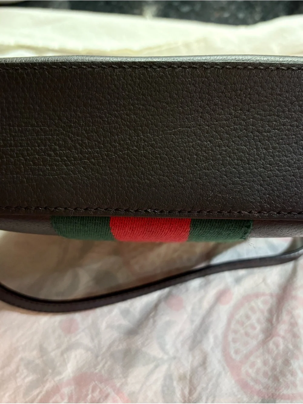 Gucci Brown Leather Messenger Bag with Green-Red Stripe and Gold Bee - Picture 3 of 10